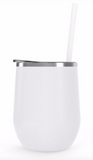 Wine Tumbler - 12 Oz Steel Wine Tumbler, Double Wall Stainless Tumbler with Lid & Straw