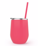 Wine Tumbler - 12 Oz Steel Wine Tumbler, Double Wall Stainless Tumbler with Lid & Straw